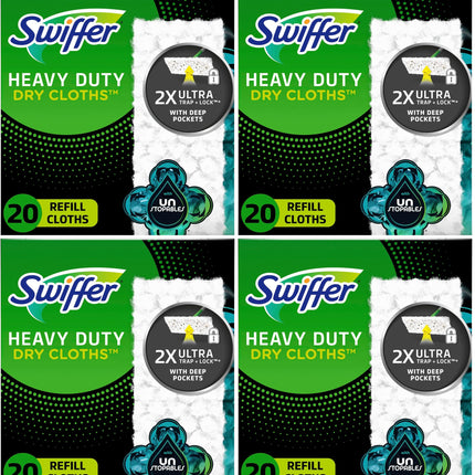 Swiffer Sweeper Heavy Duty Dry Multi-Surface Cloth Refills for Floor Sweeping and Cleaning,Unstopables Fresh Scent,20 Count (Pack of 4)