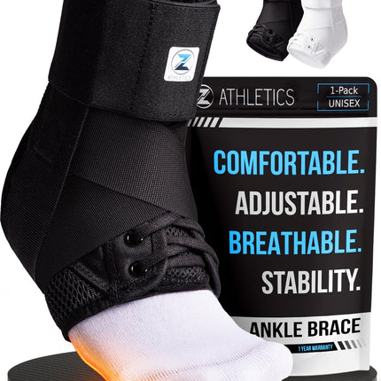 Z ATHLETICS Ankle Brace for Women & Men - Lace Up Adjustable Support with Side Stabilizers for Sprained Ankle, Achilles Tendonitis Relief | Basketball, Volleyball, Running & Sports Recovery
