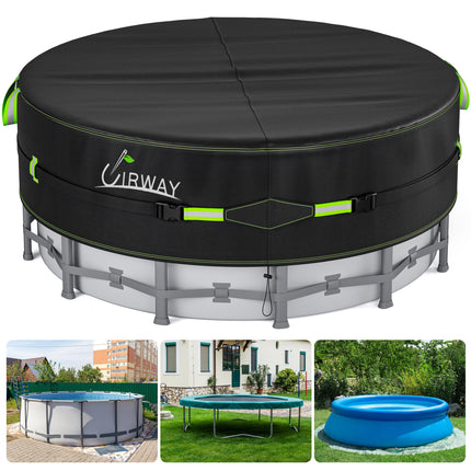 UIRWAY 8 Ft Round Pool Cover with Reflective Strips, Swimming Pool Cover for Above Ground Pools, Solar Cover Including Rope Tie and Luminous Ground Nails, PU Tarp Snug Fit for UV Protected