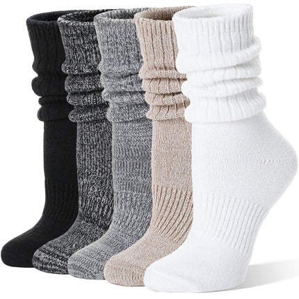 Sandsuced Womens Slouchy Boot Socks Winter Warm Cozy Slouch Scrunch Winter Fuzzy Fluffy Crew Socks 5 Pairs Gifts Stocking Stuffers(Black/Dark Grey/Light Grey/Khaki/White, M)