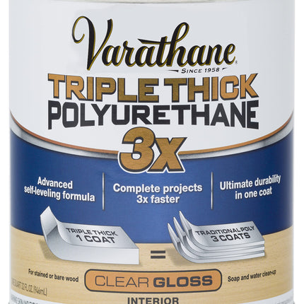 Varathane Triple Thick Polyurethane Clear Wood Finish | Self-Leveling Formula | Scratch And Stain Resistance | Durability In One Coat | Gloss | Quart