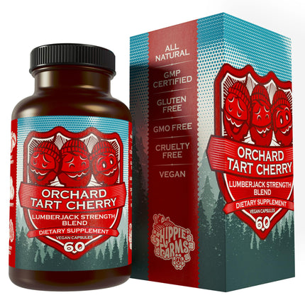Hippie Farms Tart Cherry Capsules Grown in USA - Lumberjack Strength Blend - Tart Cherry Powder with Bilberry (60 Count)