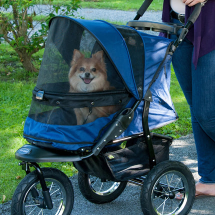 Pet Gear No-Zip Jogger Pet Stroller for Cats/Dogs, Zipperless Entry, Airless Tires, Easy One-Hand Fold, Cup Holder + Storage Basket, Sapphire