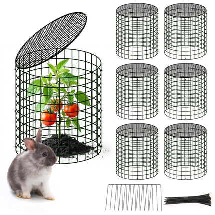 6 Sets of DIY Metal Plant Protectors from Deer, Garden Fencing Animal Barrier Size 11.8 * 12.9 inches, Mesh Plant Cage Chicken Wire Cloche for Plants with Stakes and Nylon Cables