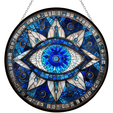 365CUSGIFTS Evil Eye Stained Glass Sun Catcher with Mountain Stained Glass Window Hanging, Suncatchers for Windows Hanging, Lavender Wall Decor, for Women/Friends/Lover
