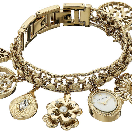 Anne Klein Women's Premium Crystal Accented Charm Bracelet Watch