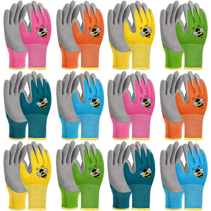 Yumoin 12 Pairs Kids Gardening Gloves Children Yard Work Glove Rubber Coated Garden Gloves for Girls Boys Toddlers Youth Outdoor (Large (Age 9-11))