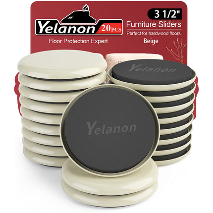 Yelanon Furniture Sliders for Carpet - 20 PCS Heavy Duty Moving Pads 3 1/2" - Sliders for Furniture on Carpet, Reusable Furniture Moving Sliders for Easy Glide