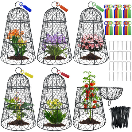 6 PCS 17.7"H X 11.42"D Garden Cloches,Chicken Wire Plant Covers Protectors Modular Design for Customizable Protection,Rust-Proof Heavy Duty Metal Plant Cage for Seedlings Flowers Protect from Animals