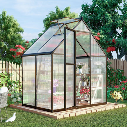 Jiliusure 6 x 4 FT Polycarbonate Greenhouse with Roof Vent, Charcoal Black