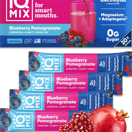 IQMIX Hydration Electrolyte Powder – 4-in-1 Formula for Hydration, Mental Clarity, Mood and Recovery – Sugar-Free Drink Mix, Keto, Magnesium L-Threonate, Lion’s Mane – 20 Count Blueberry Pomegranate