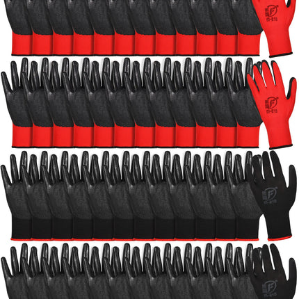 Nuogo 48 Pairs Gardening Gloves for Men Women Rubber Coated Safety Work Gloves Bulk for Gardening Construction Work(Red, Black)