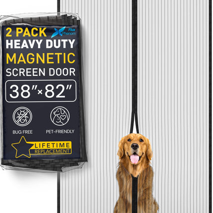 Flux Phenom Magnetic Screen Door (2 Pack) - Bugs Out, Breeze in - 9min Install Auto-Sealing Heavy Duty Double Stitched Mesh, Hands Free Sliding & Patio Doors Net, Pet & Kid Friendly, 38 x 82 Inch