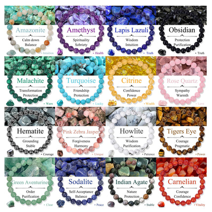 SAMOCO 16Pcs Natural Healing Crystal Bracelets for Women Men
