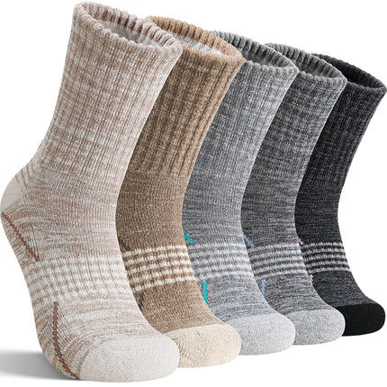 Sandsuced Merino Wool Hiking Socks Thermal Warm Winter Cozy Outdoor Crew Socks 5 Pairs Gift Stocking Stuffers for Women Men(Black/Khaki/Gray,M)
