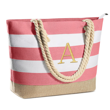 YOOLIFE Gifts for Women - Mothers Day Gift, Birthday Gifts for Women Initial Beach Bag Travel Tote Bag Pink A