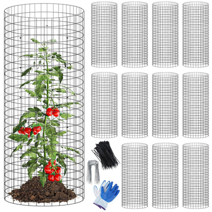 winemana 12 Set Plant Protectors Covers from Animals, 36 Pcs 24x12 Inch Metal Wire Garden Cages with Stakes & Ties, Outdoor Protection to Keep Rabbits Chickens Out for Flowers Vegetables (Black)