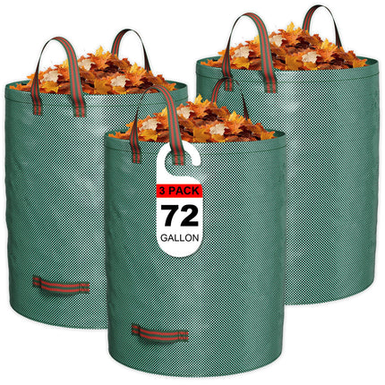 GreatBuddy 72 Gallon Leaf Bags Reusable 3 Pack, Heavy Duty Collapsible Lawn and Leaf Bag, Self-Standing with Top & Bottom Handles, PP Waterproof Yard Waste Bags for Leaves Grass Clippings Debris