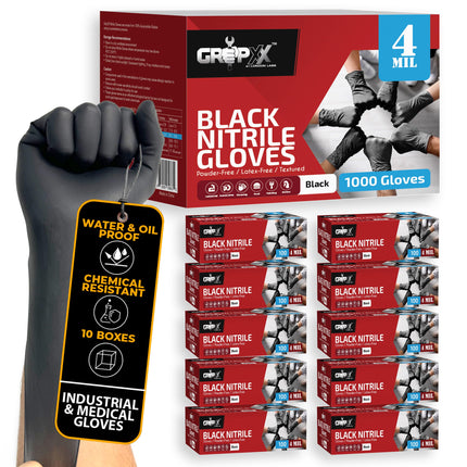 London Labs Black Nitrile Gloves Disposable Latex Free & Powder Free,4 Mil Rubber Glove, Cleaning, Cooking, Mechanic, Tattoo (1000 Count, Large)