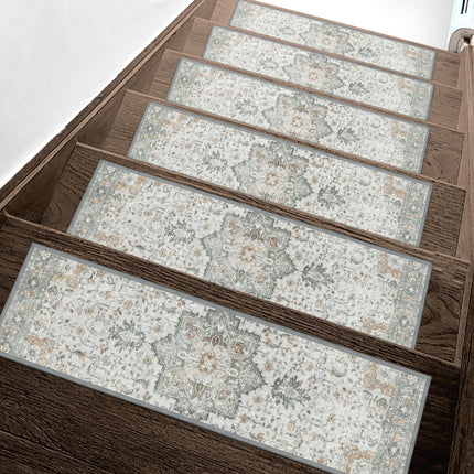 sarben Non Slip Stair Treads for Wooden Steps 15PCS - 8"x30" Indoor Safety Carpet, Edging Mats with TPE Adhesive Backing, Pet and Elderly Friendly Stair Rugs (Taupe)