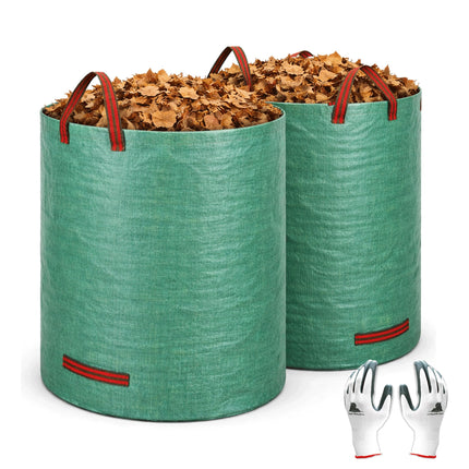 Gardzen 2-Pack 132 Gallon Yard Waste Bags, Reusable Heavy Duty Collapsible Garden Leaf Bags with Plastic Ring, Stand-Up Yard Waste Bin for Leaves, Lawn Debris & Grass Clippings