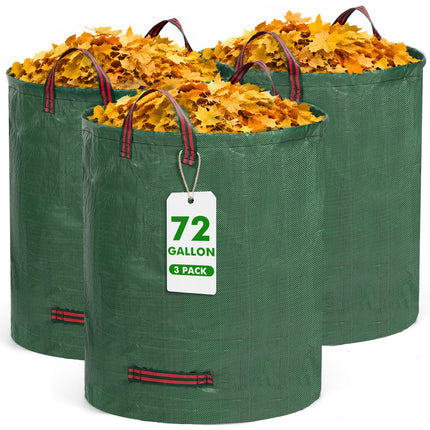 Gixmuoiy Reusable Yard Waste Bags, 72 Gallon Lawn and Leaf Bags 3-Pack, Collapsible Heavy-Duty Garden Bags, Stand-Up Yard Waste Container for Leaves, Grass Clippings and Lawn Debris