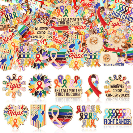 Landical 60 Pcs All Cancer Awareness Pins Bulk,Multicolor,Cancer Awareness