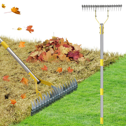 Thatch Rake, 2 in 1 Stainless Steel Garden Rake for Thatch Leaves,55” Heavy Duty 19 Tines Lawn Manual Dethatcher with Adjustable Head,Thatching Rakes for Lawn Yard Grass,Debris Removal, Soil Loosen