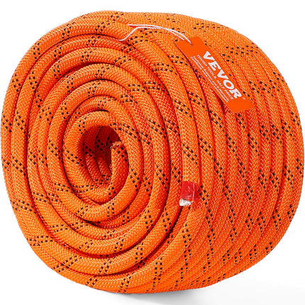 VEVOR Double Braided Polyester Rope, 1/2 in x 120 ft, 48 Strands, 8000 LBS Breaking Strength Outdoor Climbing Rope, Arborist Rigging Rope for Rock Hiking Camping Swing Rappelling Rescue, Orange/Black