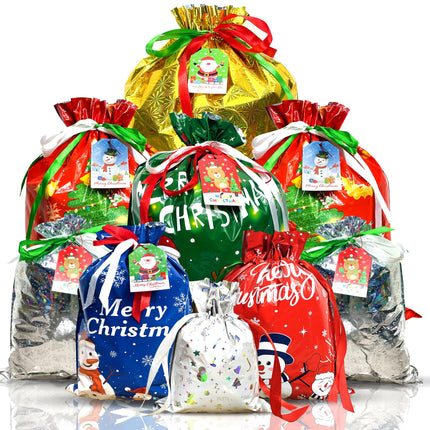 Diamerd 38PC Christmas Drawstring Bags Assorted Sizes Small Medium Large