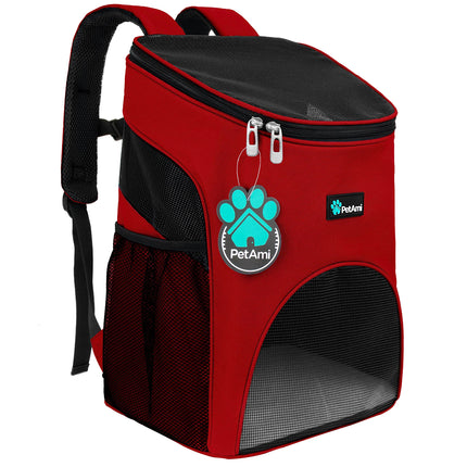 PetAmi Small Dogs and Cat Backpack Carrier, Airline Approved Pet Backpack Carrier, Ventilated, Safety Strap, Buckle Support Designed for Hiking Travel Camping Outdoor, Max 18 lbs (Red)