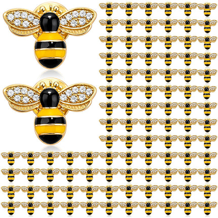 Unittype 25 Pcs Rhinestone Bee Brooches Gold Insect Themed Animal Fashion Brooches with Safety Buttons Cute Animal Lapel Pins for Clothing, Bags, Hats Gifts