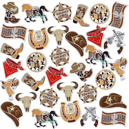 Landical 60 Pcs Western Lapel Enamel Pins Bulk Silly Goose Derby Horse Camping Coastal Cowgirl Cowboy Hat Pins for Clothing Bag Truck Hat Decor Jewelry Party Favors Gift(Cowboy)