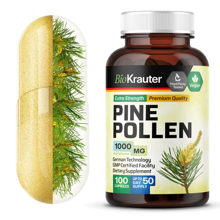 BIO KRAUTER Pine Pollen Extract Capsules for Men's Support, 1000 mg