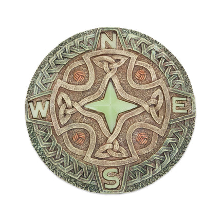 Bits and Pieces - Glow in the Dark Celtic Compass Garden Stone - Irish Garden Decor Yard Art Accent - 10" x 10" Round Durable Polyresin Stepping Pavers for Landscaping and Outdoor Pathways