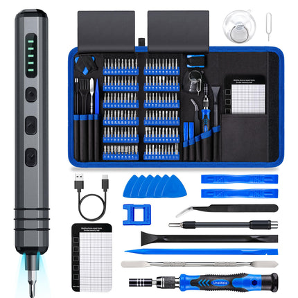 Mini Electric Screwdriver Set 140-IN-1: UnaMela Small Electric Screwdriver Cordless - 120 Precision Bits, 5 Torque Settings, LED Light, Magnetic Power Screwdriver Repair Tool Kit for PC RC Electronics