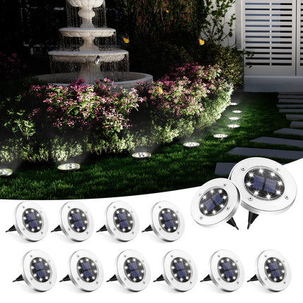 SOLPEX Solar Ground Lights, 12 Pack Solar Lights Outdoor Waterproof, 8 LED Solar Powered Landscape Lighting for Garden Yard Patio Pathway Driveway Walkway (Cool White)
