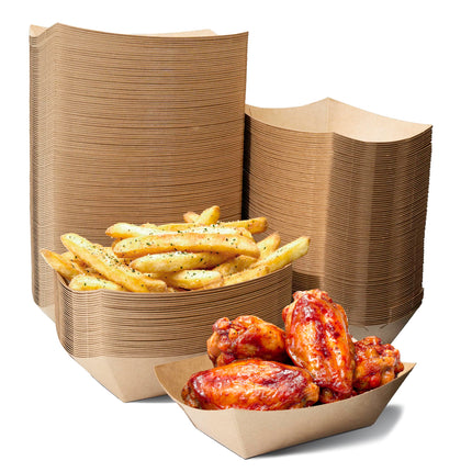 Stock Your Home [250 Pack] Medium Disposable Brown Kraft Paper Food Trays, 1-Lb Concession Tray, Serving Boats for Party Snacks, Taco Bar, Seafood, Nachos Plates