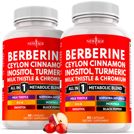 Berberine and Ceylon Cinnamon Supplement - Bitter Melon, Glucomannan, Gymnema Sylvestre, Chromium, Moringa, Milk Thistle, Turmeric, Inositol Pills - 120 Count