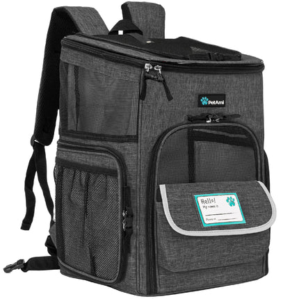 PetAmi Dog Backpack Carrier, Airline Approved Cat Backpacks for Carrying Small Large Cats, Pet Carrier Back Pack, Ventilated Soft Sided for Travel, Hiking, Camping, Max 18 lbs, Charcoal