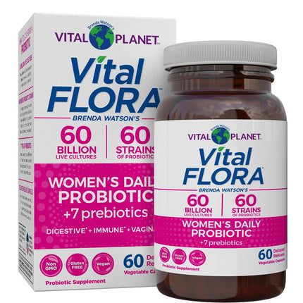 Vital Planet - Vital Flora Women’s Daily Probiotic 60 Billion CFU, 60 Diverse Strains, 7 Organic Prebiotics, Vaginal and Immune Support, Bloating, Digestive Health Probiotics for Women 60 Capsules