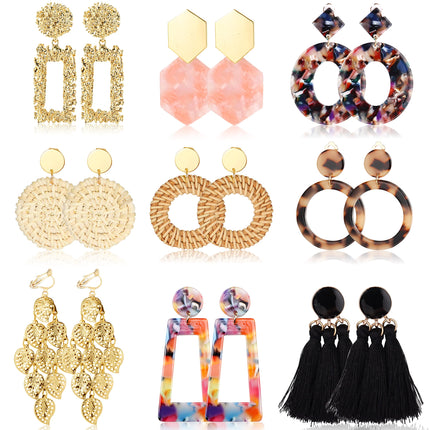 HAIAISO 9Pairs Clip on Drop Earrings for Women, Non Piercing