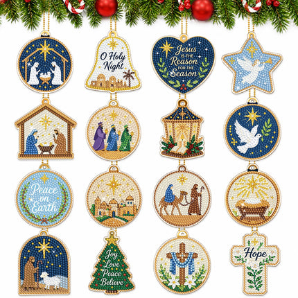 JOPHMO 16 Pcs Christmas Diamond Art Ornaments Kit - Nativity Scene