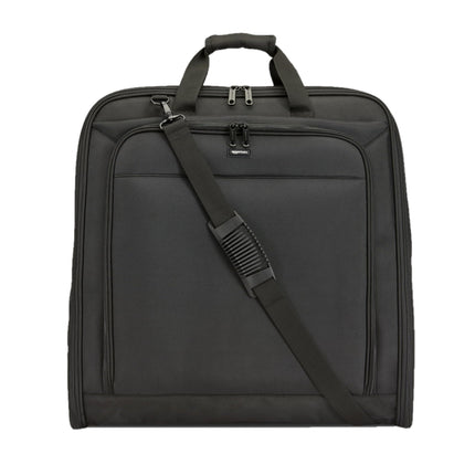 Amazon Basics 46" Premium Garment Bag for Travel, Suit Bag with Shoulder Strap for Suits and Dresses, 1680D Polyester Fabric, Exterior/Interior Pockets, Leather-reinforced Corners, Trifold, Black