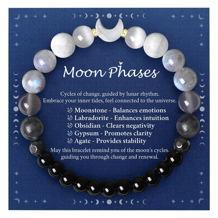 Moon Phase Moonstone Bracelet, Moon Jewelry Crystal Healing Gifts for Women