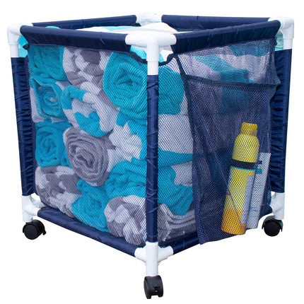 Essentially Yours Rolling Pool Storage Small Organizer Bin, (18" W x 18" L x 20" H), Blue / White Style 417244