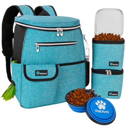 PetAmi Dog Travel Bag Backpack, Airline Approved Dog Bags for Traveling, Puppy Diaper Bag Supplies, Pet Camping Essentials Hiking Accessories Dog Mom Gift, Food Container, Collapsible Bowls, Teal Blue